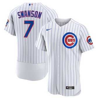 Men%27s Chicago Cubs #7 Dansby Swanson White Home Stitched MLB Flex Base Nike Jersey Dzhi->chicago cubs->MLB Jersey